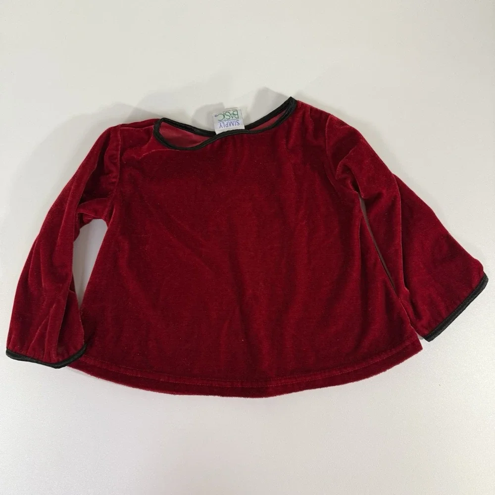 Vintage Velvet Outfit Size 3T‎ Red Top Black Pants Ribbon Rose Trim Simply Basic